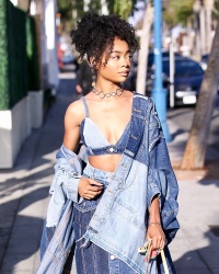 Skai Jackson - Rocks a full denim outfit as she is spotted arriving to dinner in West Hollywood, May 27, 2021