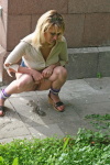 DirtyPublicNudity Public pissing blonde leaves a big wet spot