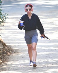 Lucy Hale - grabs an iced coffee before going on a hike in Los Angeles, California | 02/08/2021