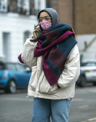 Naomi Ackie -  Takes a phone call as she seen wrapped up against the near zero degrees weather in London, January 8, 2021