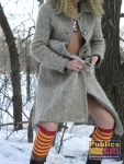 Blonde in an overcoat pissing in the snow  DirtyPublicNudity 