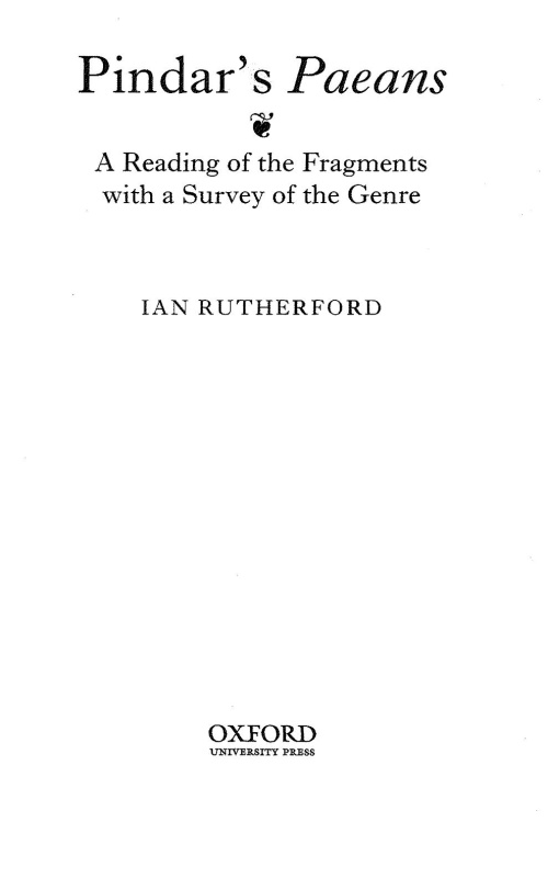 Pindar's Paeans A Reading of the Fragments with a Survey of the Genre HjoDjE71_t