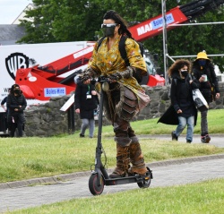 Michelle Rodriguez - Travels around on a scooter inbetween filming 'Dungeons And Dragons' at Carrickfergus Castle in Northern Ireland, June 26, 2021