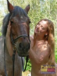 Naked Alfina plays in the park and pets a horse  DirtyPublicNudity 