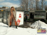 DirtyPublicNudity Beauty opens her winter coat and flashes her tits