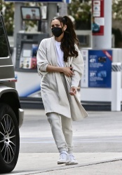 Shay Mitchell - pumps gas on her way to work in Los Feliz, California | 01/28/2021