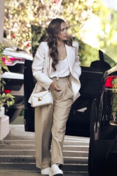 Jessica Alba - Stylishly arrives in a white and beige suit for a business meeting at the Beverly Hills Hotel, Beverly Hills CA - April 24, 2024