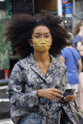 Yara Shahidi - Wears a printed top, denim shorts and white sneakers while out and about on Madison Avenue in New York, September 12, 2021