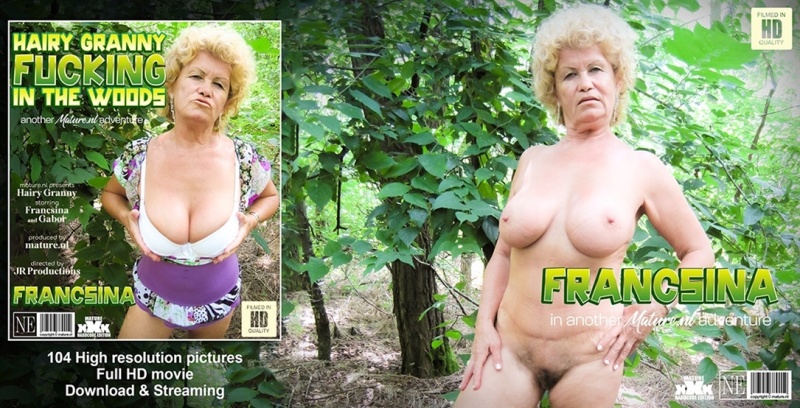 Francsina (61), Gabor (34) - Francsina is a hairy horny granny that loves to fuck and suck strange men in the woods 540p