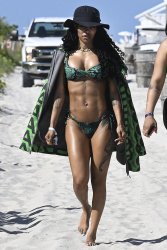 Teyana Taylor - Looking awe-inspiringly toned during a bikini beach day, Miami Beach FL - April 1, 2024