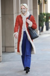 Jaime King - Channels her holiday spirit with a red shearling-lined coat that's giving major Santa vibes in Beverly Hills, December 21, 2021