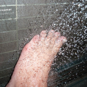 Foot model Karina naked bare feet under the shower Foot model Karina shows here bare feet naked under the shower, female foot fetish pictures at Karina's Foot Blog