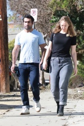 Kumail Nanjiani - Steps out for lunch with his wife Emily V. Gordon and a friend at All Time Restaurant in Los Feliz, January 23, 2022