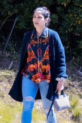 Freida Pinto - Stays cozy in a long blue cardigan paired with ripped blue jeans during a solo lunch outing in Los Feliz, March 18, 2023