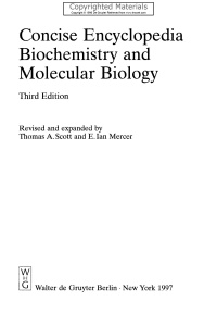 Concise Encyclopedia of Biochemistry and Molecular Biology
