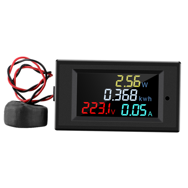 Ampèremètre voltmètre numérique multifonction AC 80-300V Ecran couleur LCD  avec transformateur de courant 100A D69