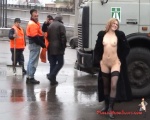 Garbage men admire the naked body of Monika