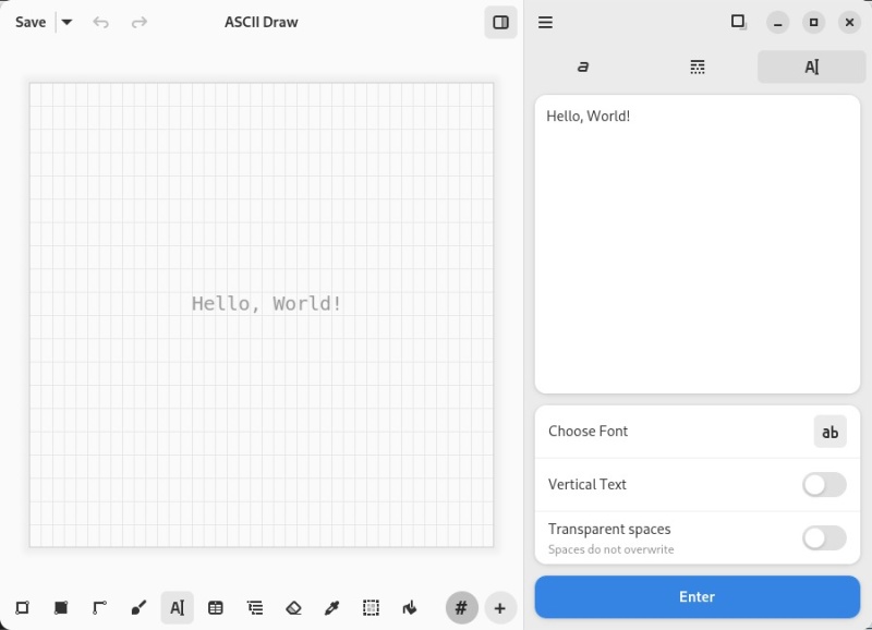 ASCII Draw text tool settings