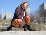 DirtyPublicNudity Quick public piss for the girl in striped socks