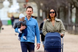 Tom Hiddleston & Zawe Ashton - With their newborn baby and Zawe's parents, Victoria and Paul Ashton at the Tuileries Gardens in Paris, March 20, 2023