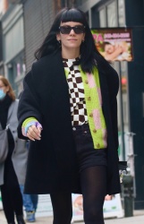 Lily Allen - Looks stylish in black shorts with a green patterned sweater while out and about in Manhattan, December 1, 2021