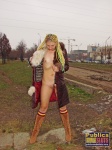 DirtyPublicNudity Babe in sexy boots pisses and flashes in public