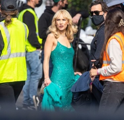 Juno Temple - Stuns in sequin dress on set of new series 'The Offer' in Los Angeles, January 3, 2022