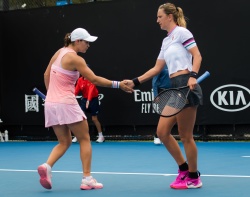 Victoria Azarenka - with Ashleigh Barty during the 2019 Australian Open at Melbourne Park in Melbourne, 17 January 2019