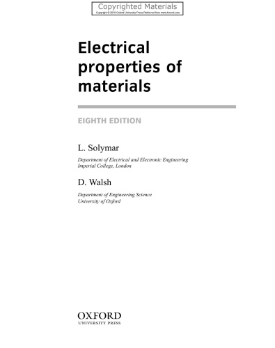 Electrical Properties of Materials Ed 8