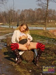 Babe in the park plays with her naked pussy  DirtyPublicNudity 