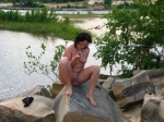 Naked Darja masturbates on a rock at the lake  DirtyPublicNudity 