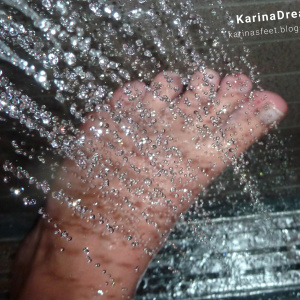Foot model Karina naked bare feet under the shower Foot model Karina shows here bare feet naked under the shower, female foot fetish pictures at Karina's Foot Blog