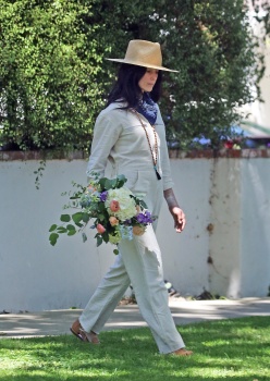 Abigail Spencer - Bares her injuries from her gruesome wrist break during a floral photoshoot outside her home in Studio City, May 28, 2020