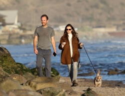 Lily Collins - Walking her dog on a beach in Santa Barbara January 10, 2021