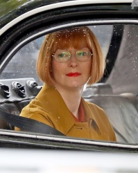 Tilda Swinton - Looks unrecognisable with her short bob cut hair and glasses whilst sitting in a rather vintage black taxi in Sydney, March 19, 2021