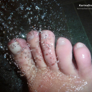 Foot model Karina naked bare feet under the shower Foot model Karina shows here bare feet naked under the shower, female foot fetish pictures at Karina's Foot Blog