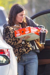 Rachel Bilson - Has her hands full while arriving at a Super Bowl party with a box from Randy's Donuts in Los Angeles, February 7, 2021