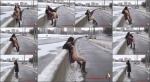 Cute brunette Paula flashing on the side of the road