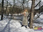 Blonde in an overcoat pissing in the snow  DirtyPublicNudity 