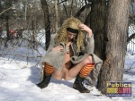 Blonde in an overcoat pissing in the snow  DirtyPublicNudity 