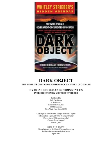 Dark Object The World's Only Government-Documented UFO Crash