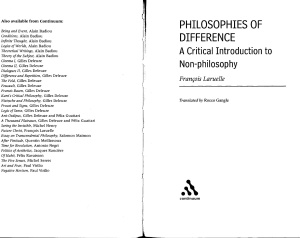 Philosophies of Difference  A Critical Introduction to Non philosophy