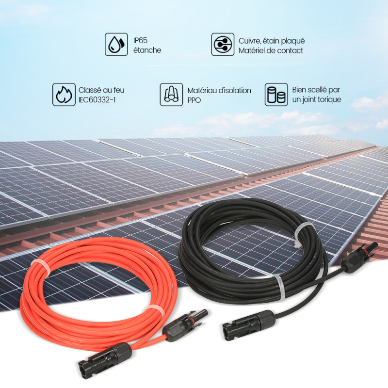 Câble d'extension de panneau solaire 10AWG 6 mm² avec connecteurs femelle  et mâle, kit d'adaptateur de panneau solaire pour panneaux solaires,  systèmes photovoltaïques-1M/3.2FT