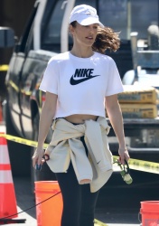 Minka Kelly - Goes for a hike with her adorable dog on Mulholland Drive in Los Angeles, March 22, 2021