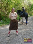 Naked Alfina plays in the park and pets a horse  DirtyPublicNudity 