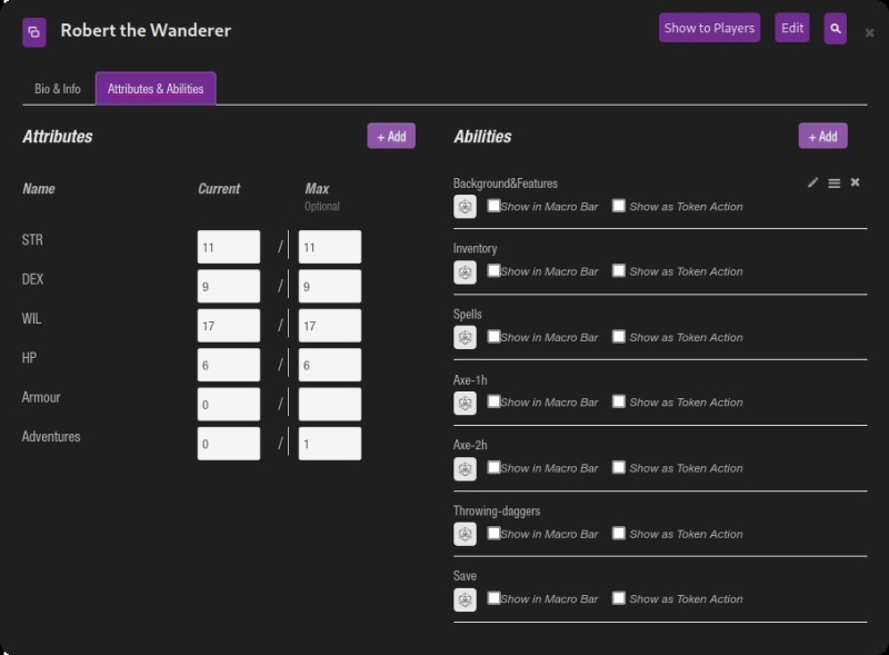 Roll20 plain sheet