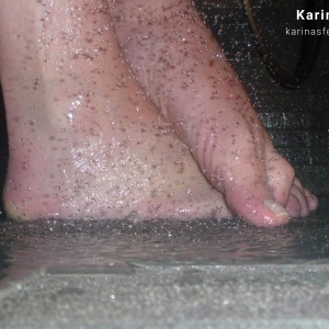 Foot model Karina naked bare feet under the shower Foot model Karina shows here bare feet naked under the shower, female foot fetish pictures at Karina's Foot Blog