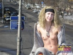 She opens her coat and shows tits and pussy  DirtyPublicNudity 