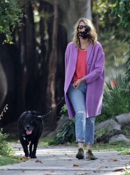 Laura Dern - Seen walking her dog dressed in a nice purple jacket near her Pacific Palisades home, June 2, 2020