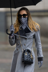 Suki Waterhouse - Looks stylish in a double-breasted grey coat on a grey and rainy day in London, March 4, 2021